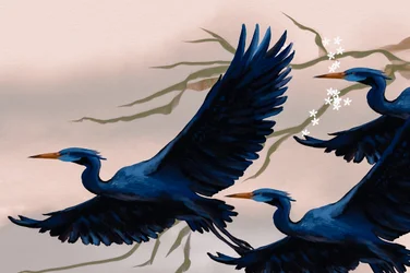 Fliegende blaue Vögel