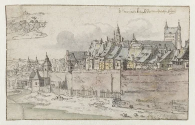 Ansicht der Mauern von Maastricht mit der Onze-Lieve-Vrouwekerk im Hintergrund