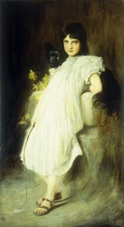 Porträt eines jungen Mädchens mit ihrem Hund, 1908