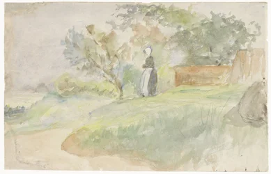 Stehende Frau in einer Landschaft
