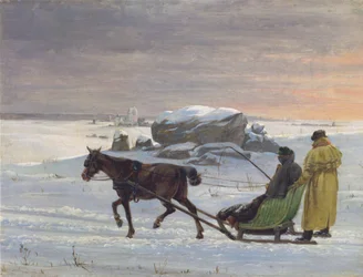 Die Maler Jørgen Roed und Constantin Hansen machen eine Schlittenfahrt.