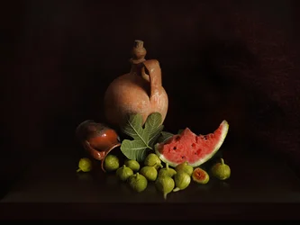 Feigen und Wassermelonen Stillleben