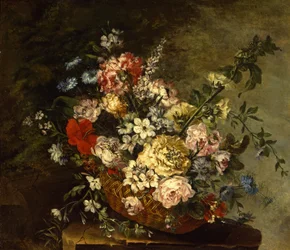 Stillleben mit Blumen in einem Korb, ca. 1780-1790