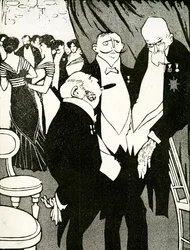 Russischer Gesandter erörtert während einer Konferenz mit anderen Staatsführern die Verteidigung der Türkei, 1908.