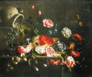 Blumen, die aus einem Krug gefallen sind, 1665