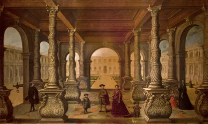 Philipp IV. und seine Königin in einer Kolonnade, ca. 1630