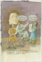 Zwei Figuren sprechen mit einem Meisterhandwerker und Mosaikkünstler, 2003