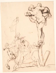 Gekreuzigter Räuber, Reiter am Fuß des Kreuzes