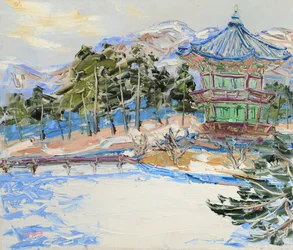 Verschneiter Koreanischer Pavillon