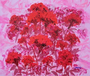 Lebendiger roter Blumengarten