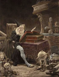 Ein Mann übersetzt das Büchlein, das Jean Audeau gefunden hat und die Geschichte von Gargantua erzählt. Gargantua. Illustration von Jules Garnier. In „Rabelais et l