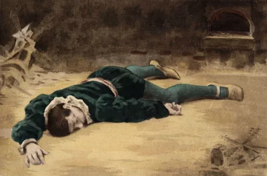 Briquenarilles Leiche vor einem Ofen. Pantagruel. Illustration von Jules Garnier. In „Rabelais et l