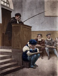 Gargantua als Schüler unter der Aufsicht des Präzeptors Sophiste Thubal Holoferne. Gargantua. Illustration von Jules Garnier. In „Rabelais et l