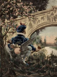 Gargantua wischt sich mit einer Gans den Hintern ab. Gargantua. Illustration von Jules Garnier. In „Rabelais et l