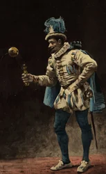 Mann spielt Ball Boucquet. Illustration von Jules Garnier. In "Rabelais et l