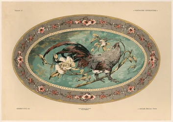 Hahn, Tafel 37 aus „Dekorative Fantasien“, gestochen von Gillot, veröffentlicht von Jules Rouam, Librairie de l