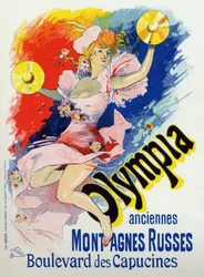 Kunst. Unterhaltung. Olympia, Musikhalle in Paris. Plakat von Jules Chéret, Frankreich