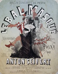Ball und Konzert von Pesth: der Maskenball (Maskenball, berühmte Polka von Anton Seifert) - Plakat von Jules Cheret