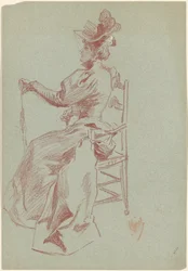 Elegante Dame auf einem Stuhl sitzend