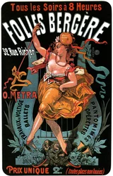 Plakat für das Folies-Bergere 1874 von Jules Cheret (1836-1932) - Akrobatik, Ballette, Pantomimen, Operetten, Tanz, Tänzer, Musikhalle (Musikhalle), fröhliches Paris, Paris bei Nacht