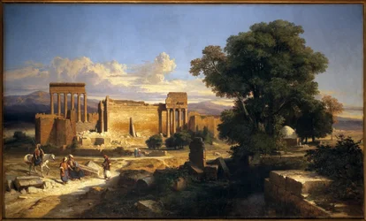 Ruinen von Balbeck (oder Baalbek, Baalbec, antikes Heliopolis, heutiges Libanon). Gemälde von Jules Coignet (1798-1860), Öl auf Leinwand