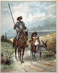 Don Quijote und Sancho Panza - Illustration von Jules David (1808-1892) aus Histoire de Don Quixote (Don Quijote) - 1887 - von Miguel de Cervantes Saavedra (1547-1616)