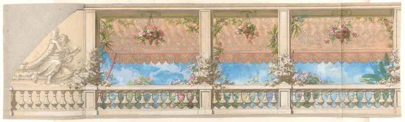 Eine Außenbalustrade mit einem im maurischen Stil überhängenden Baldachin, 1830-97. Schöpfer: Jules-Edmond-Charles Lachaise, Eugène-Pierre Gourdet