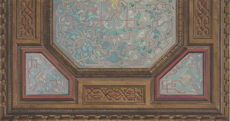 Entwurf für die bemalte Dekoration einer Kassettendecke mit dem Monogramm: H, 1830-97