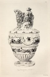 Geschichte der Keramikkunst: Eine beschreibende und philosophische Studie über die Töpferwaren aller Zeitalter und aller Nationen: Spanien: Talavera de la Reina - Fayence - Kanne (Tafel X)