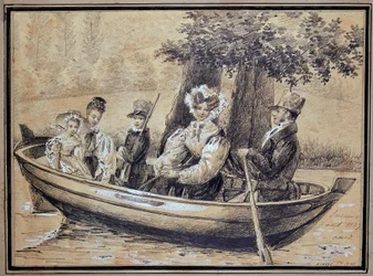 Familie von Ségur (der Graf, die Gräfin und ihre Kinder) im Boot