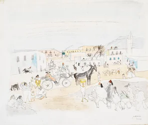 Landschaft mit Kutsche und Figuren, Tunis
