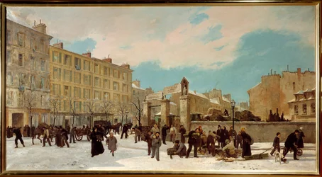 Holzplatz zum Verbrennen am Boulevard du Montparnasse im Januar 1871