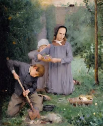 Kinder begraben einen Vogel, 1878