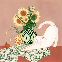 Glückliche Katze Sonnenblumen