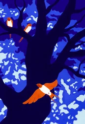 Orange Vögel blauer Baum