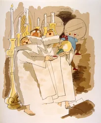 Humorvolle Weinillustration 1946. Illustration von Julien Pavil