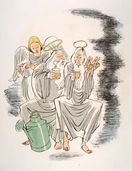 Humorvolle Weinillustration 1946. Illustration von Julien Pavil