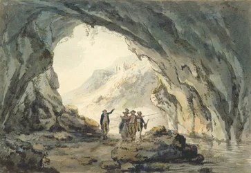 Reisende bei einer Höhle