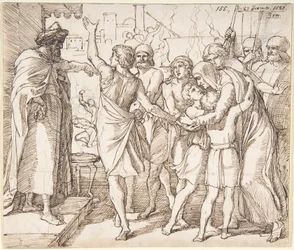 Das Martyrium der sieben Brüder; verso: Skizze zweier ringender Männer (?)