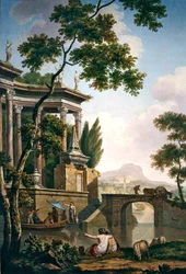 Arkadische Landschaft mit einem Grabdenkmal