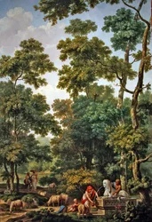 Arkadische Landschaft mit einer Sphinx