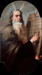 Moses, der Prophet, hält die Gesetzestafeln. Gemälde von Jusepe de Ribera genannt lo Spagnoletto, 1638