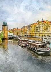 Historische Prager Flussboote