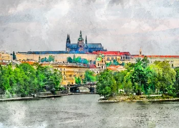 Historische Prager Flussansicht