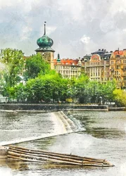 Prager Wasserturm und Fluss