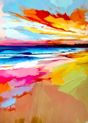 Lebendiger Strandsonnenuntergang