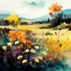 Lebhaftes Wildblumenfeld