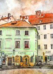 Aquarell Europäisches Café