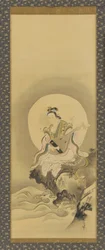 Benten Sarasvati, auf einem Felsen sitzend, Edo-Periode, Mitte 17. bis frühes 18. Jahrhundert