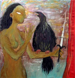 Mystische Frau und Rabe
